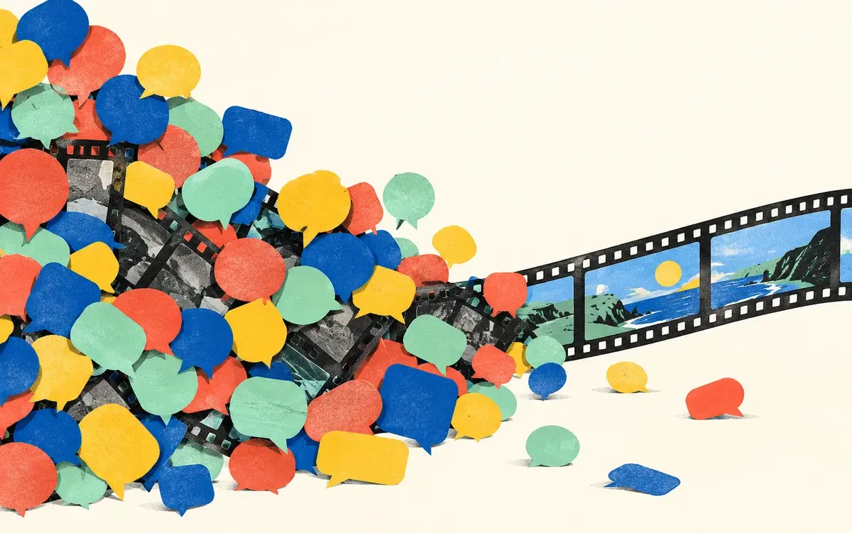 Editorial illustration: 487 review comments illustrate the gap between an imagined edit and a shared brief