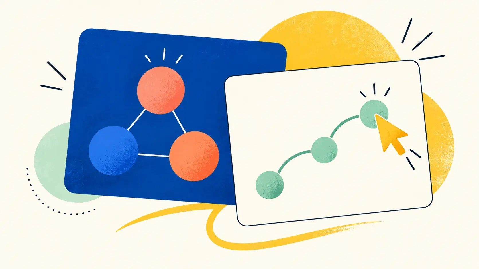 Editorial illustration contrasting a connected product idea with a guided task pathway