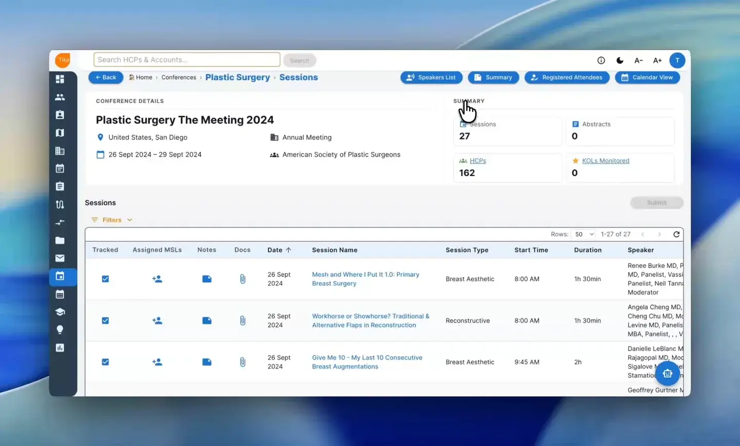 Conference-planning interface in a TikaMobile walkthrough edited by FDM